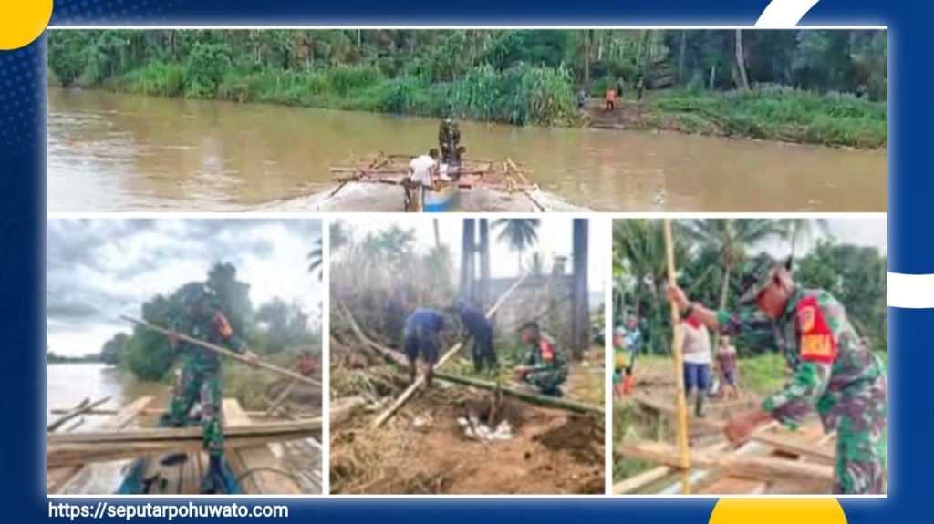 Putusnya Akses Jembatan Sandalan, Babinsa Koramil 1313-02 Marisa Turun Tangan Bantu Warga Seberangi Sungai