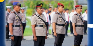 Kapolres Pohuwato Ajun Komisaris Besar Polisi Busroni memimpin upacara serah terima jabatan, di lingkungan Polres Pohuwato, Rabu (24/09/2025).