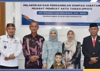Sri Rahmayani Mbuinga, S.H., M.Kn., usai dilantik dan diambil sumpah sebagai Pejabat Pembuat Akta Tanah (PPAT), Rabu (19/11/2025) (Foto: Iwan)