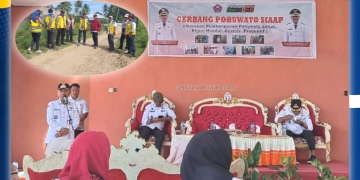 Bupati Pohuwato Saipul A. Mbuinga saat menghadiri kegiatan Gerbang Pohuwato SIAAP (Gerakan Pembangunan Pohuwato Sehat, Hijau, Handal, Agamis, dan Produktif) di Aula Kantor Camat Dengilo, Selasa (16/12/2025).