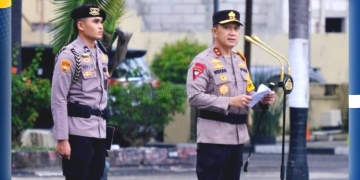 Kapolda Gorontalo Irjen Pol Widodo, memimpin Apel Gelar Pasukan Operasi Kepolisian Terpusat Lilin Otanaha 2025 guna mengamankan perayaan Natal 2025 dan Tahun Baru 2026, di Polda Gorontalo, Jum'at (19/12/2025)