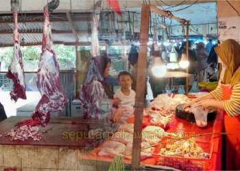 Pedagang daging ayam dan sapi di Pasar Rakyat Marisa, Pohuwato, rabu (18/03/2026). (Dok. AD)
