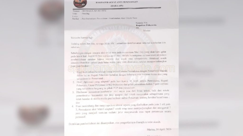 Rencana Aksi Demo Besar BARA API 1 Mei 2026 di Pohuwato Batal, Ini Alasannya