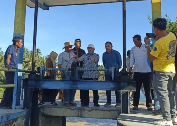 Ketua DPRD Kabupaten Pohuwato, Beni Nento, turun langsung meninjau kondisi Bendungan Taluduyunu yang dikeluhkan para petani. (Foto: Dizen.id/Zainal)