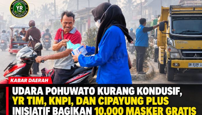 Udara Pohuwato Kurang Kondusif, YR TIM, KNPI dan Cipayung Plus Inisiatif Bagikan 10.000 Masker Gratis